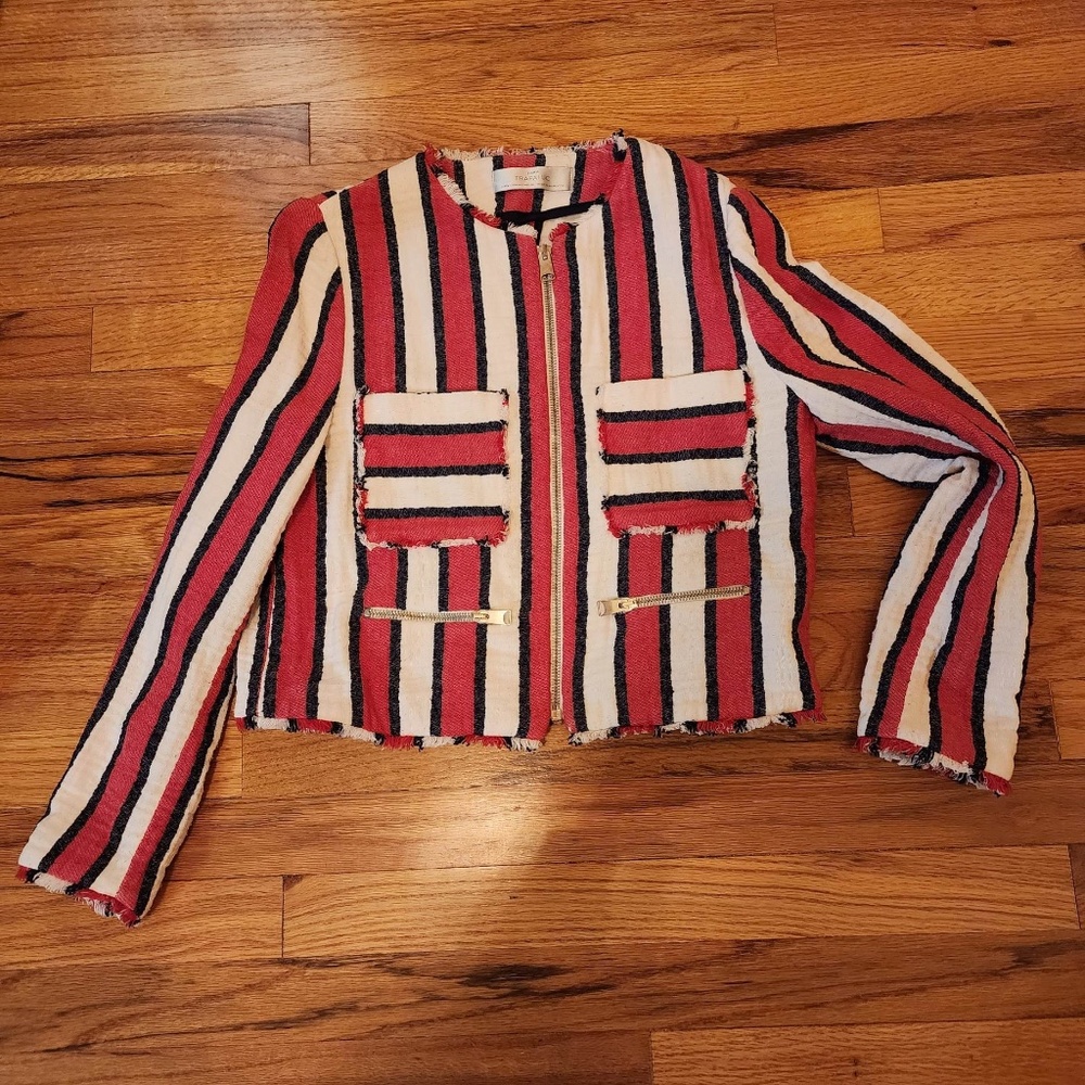 Zara Trafuluc Striped Zip Up Jacket M